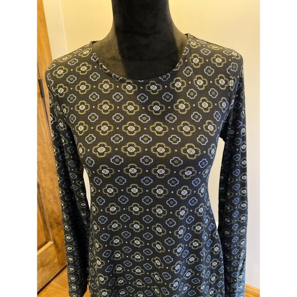 Derek Heart Dress Navy Blue Pattern Paisley Size  Small Long Sleeve 8% Spandex - Picture 3 of 11